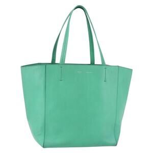 CELINE Cabas Phantom Tote Bag Leather Green Silver Auth 152395